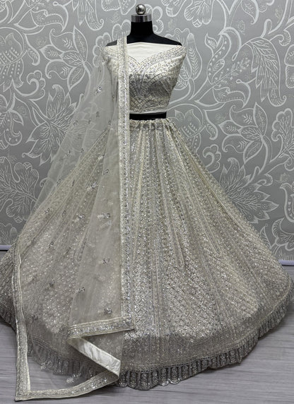 Diamond Net White Lehenga - L3338