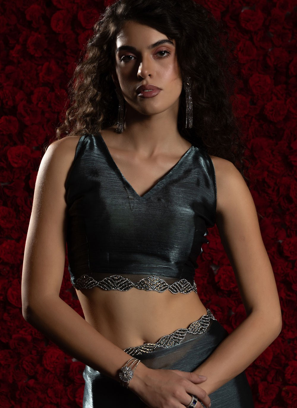 Grey Chiffon Traditional Saree Hand Embroidery, Zircon S17800